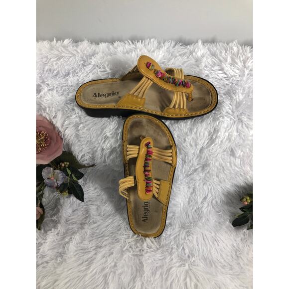 Alegria Women Pisa Beaded Leather Sandals 37 Slide Wedge Flip Flops - Picture 2 of 6